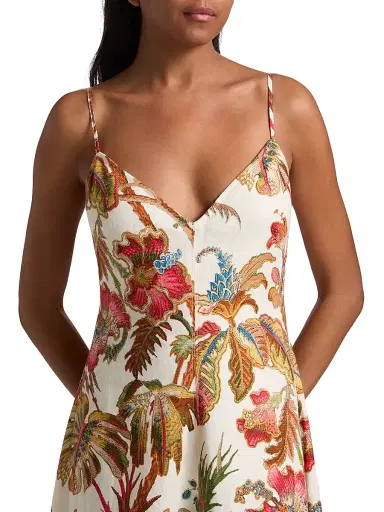 Cara Cara Women's Mae Floral Linen A-Line Midi-Dress - Fauna Floral Ivory - Size 14 | Thumbnail 6