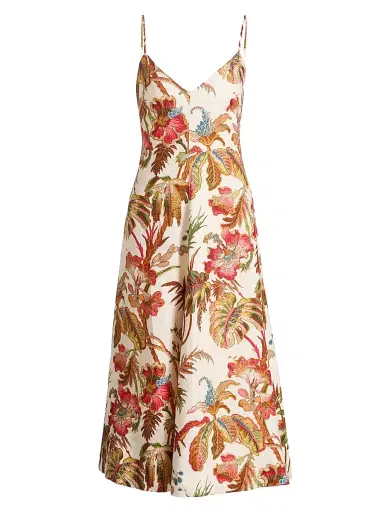 Cara Cara Women's Mae Floral Linen A-Line Midi-Dress - Fauna Floral Ivory - Size 14 | Thumbnail 1