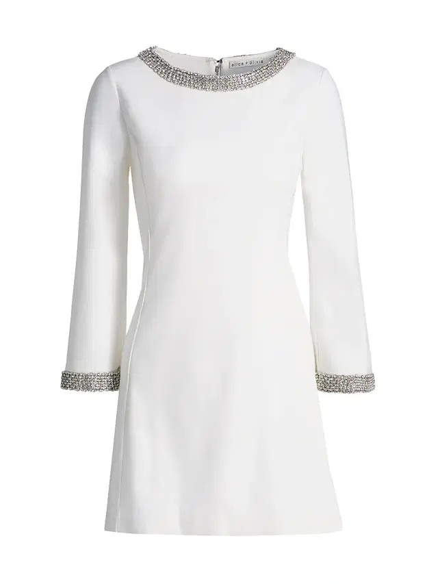 ALICE + OLIVIA Women's Mailynn Embellished-Trim Bell-Sleeve Minidress - Off White Crystal