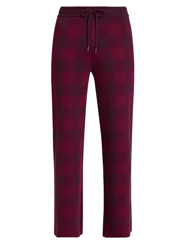 Stellae Dux Women's Birdseye Plaid High-Rise Straight-Leg Pants - Raisin Buff Check
