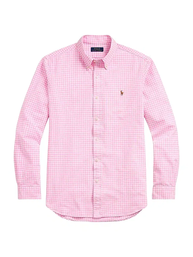 Men's Logo-Embroidered Gingham Cotton Oxford Shirt - Pink White