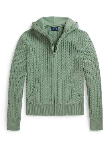 Polo Ralph Lauren Little Girl's & Girl's Cable-Knit Cotton Zip-Up Hoodie - Faded Mint | Thumbnail 1