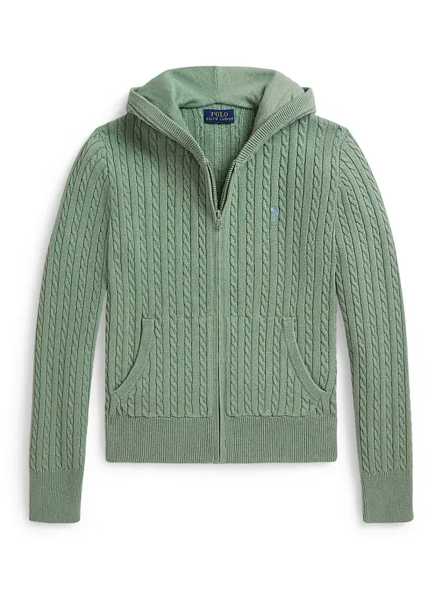 Little Girl's & Girl's Cable-Knit Cotton Zip-Up Hoodie - Faded Mint
