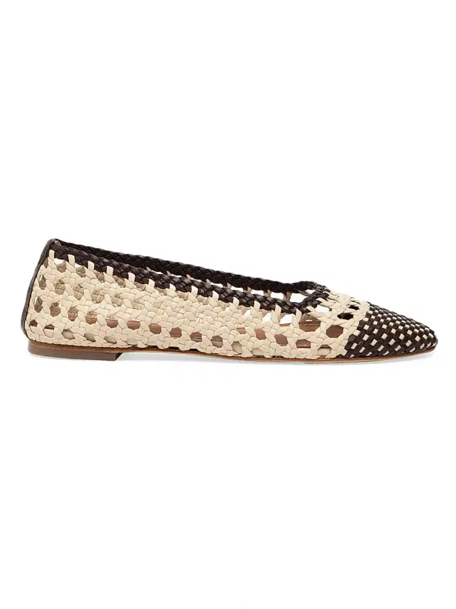 Staud Women's Nell Crochet Leather Ballet Flats - Cream Espresso