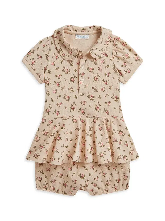 Baby Girl's Floral Print Peplum Shortalls - Beatty Floral 9 Months