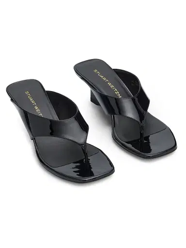 Stuart Weitzman Women's Vinnie 50MM Leather Sandals - Black | Thumbnail 2