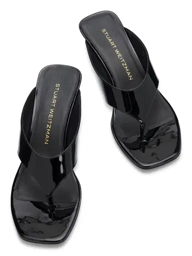 Stuart Weitzman Women's Vinnie 50MM Leather Sandals - Black | Thumbnail 4