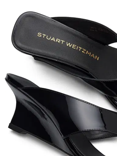 Stuart Weitzman Women's Vinnie 50MM Leather Sandals - Black | Thumbnail 5