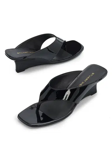 Stuart Weitzman Women's Vinnie 50MM Leather Sandals - Black | Thumbnail 6