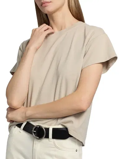 rag & bone Women's Kelly Distressed Washed Boxy T-Shirt - Soft Beige - Size Small | Thumbnail 6