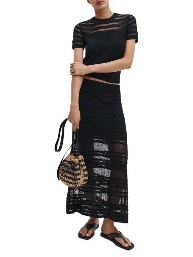 rag & bone Women's Britt Pointelle Short-Sleeve Knit Top - Black - Size Small | Thumbnail 2