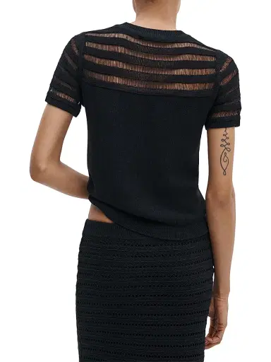 rag & bone Women's Britt Pointelle Short-Sleeve Knit Top - Black - Size Small | Thumbnail 4
