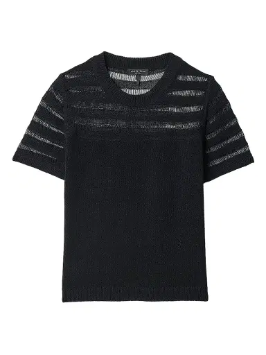 rag & bone Women's Britt Pointelle Short-Sleeve Knit Top - Black - Size Small | Thumbnail 1