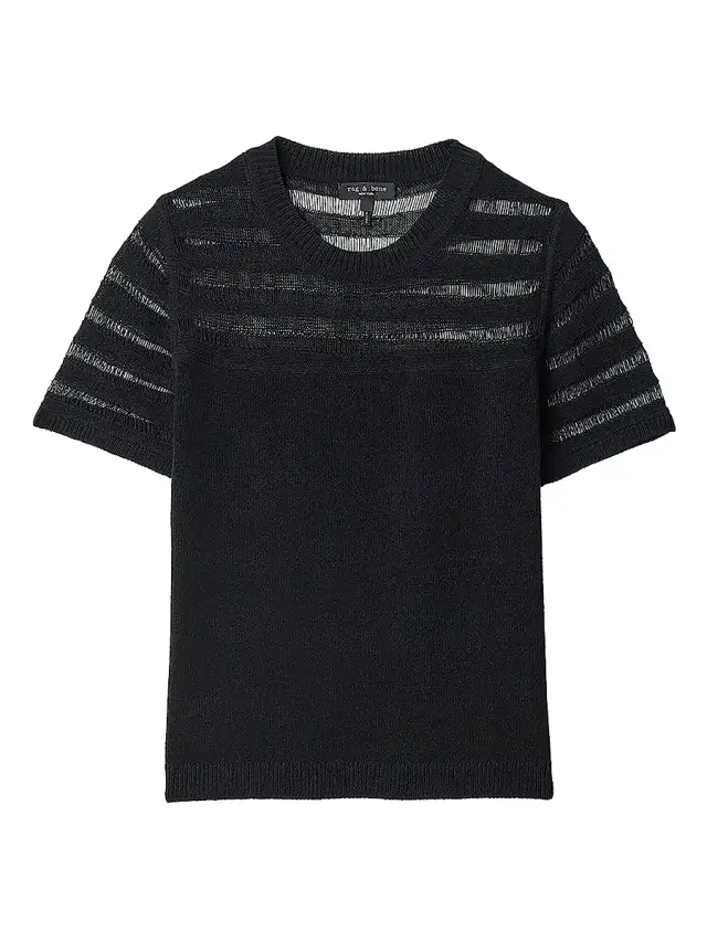 Women's Britt Pointelle Short-Sleeve Knit Top - Black