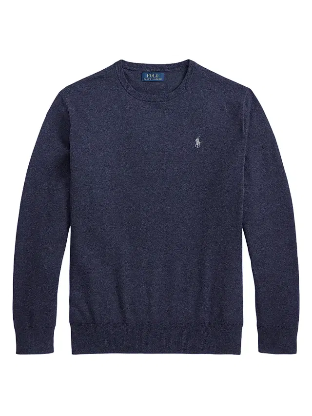 Men's Embroidered Logo Cotton Crewneck Sweater - Rustic Navy Heather
