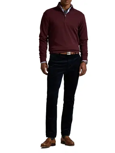 Polo Ralph Lauren Men's Luxury Textured Quarter-Zip Sweatshirt - Spring Wine Heather Blackboot - Size XS | Thumbnail 2