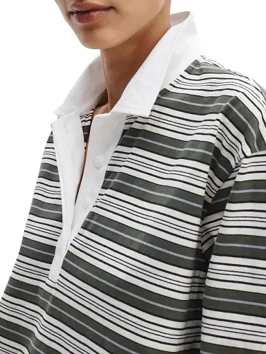 rag & bone Women's Kelly Striped Cotton Polo Shirt - Green Multi - Size Medium | Thumbnail 5 rag & bone Women's Kelly Striped Cotton Polo Shirt - Green Multi - Size Medium | Thumbnail 5