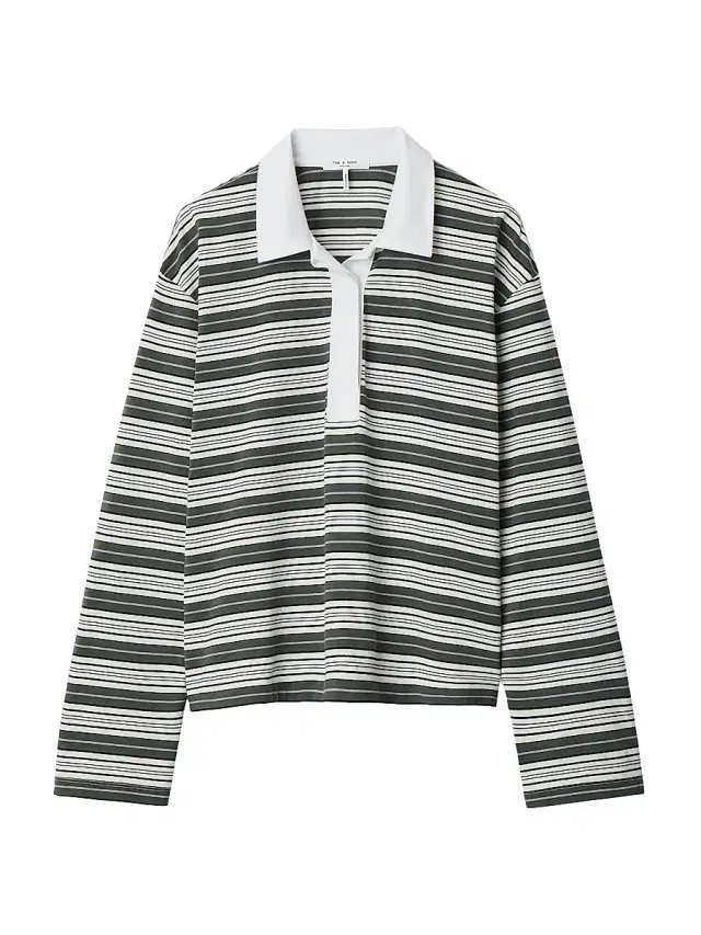 Women's Kelly Striped Cotton Polo Shirt - Green Multi