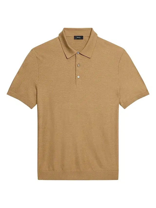 Theory Men's Silk-Cotton Polo Shirt - Fresh Khaki