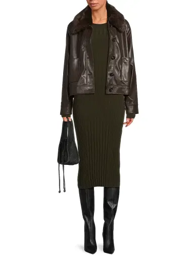 Milly Women's Faux Fur-Trimmed Faux Leather Jacket | Thumbnail 2