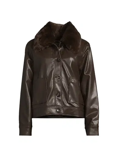 Milly Women's Faux Fur-Trimmed Faux Leather Jacket | Thumbnail 1