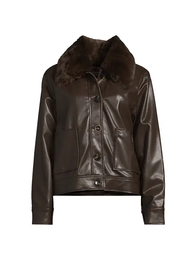 Milly Women's Faux Fur-Trimmed Faux Leather Jacket - Chocolate