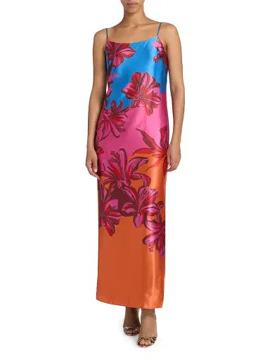 Milly Women's Lily Sunset Floral Satin Slip Maxi Dress | Thumbnail 3