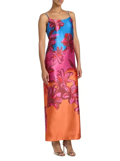 Milly Women's Lily Sunset Floral Satin Slip Maxi Dress | Thumbnail 4
