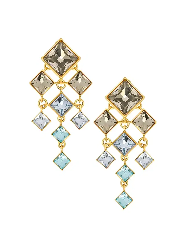 Women's 24K-Gold-Plated & Glass Crystal Clip-On Chandelier Earrings - Sapphire