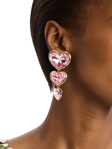 Oscar de la Renta Women's 24K-Gold-Plated & Glass Crystal Clip-On Heart Drop Earrings - Pink | Thumbnail 2