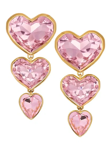 Oscar de la Renta Women's 24K-Gold-Plated & Glass Crystal Clip-On Heart Drop Earrings - Pink | Thumbnail 1