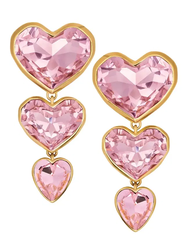 Women's 24K-Gold-Plated & Glass Crystal Clip-On Heart Drop Earrings - Pink