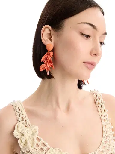 Oscar de la Renta Women's Mixed-Media Tassel Bouquet Clip-On Drop Earrings - Orange | Thumbnail 2