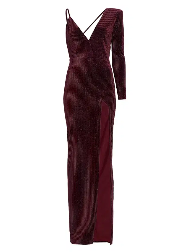 Michael Costello Collection Women's Sean Velvet One-Shoulder Gown - Burgundy