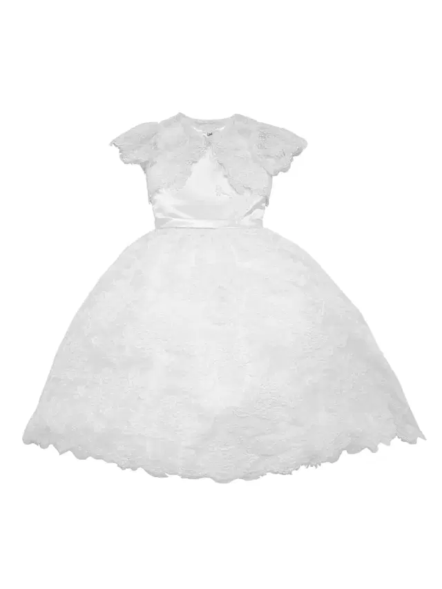 Joan Calabrese Little Girl's & Girl's Communion Satin Lace-Trim Dress & Bolero Set - White