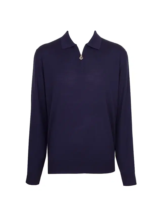 Men's Wool Polo Sweater - Blue