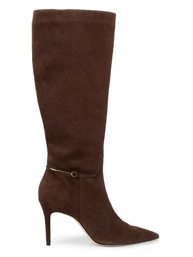 22élevé Women's 85MM Suede Knee-High Boots - Dark Brown - Size 11.5 | Thumbnail 1