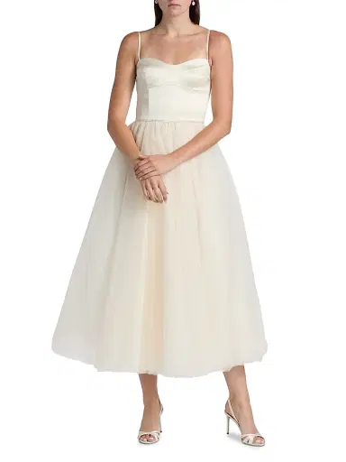 Reformation Women's Alouette Satin Tea-Length Dress - Fior Di Latte | Thumbnail 2