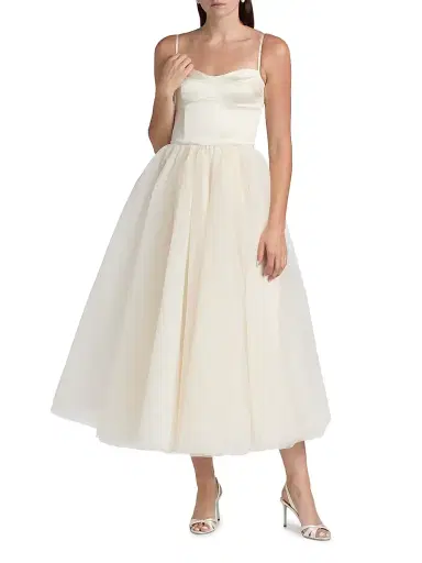 Reformation Women's Alouette Satin Tea-Length Dress - Fior Di Latte | Thumbnail 3