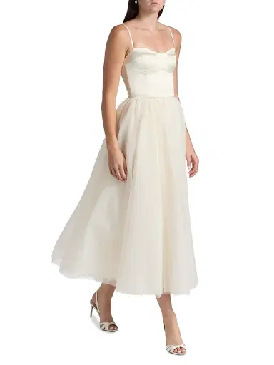 Reformation Women's Alouette Satin Tea-Length Dress - Fior Di Latte | Thumbnail 4