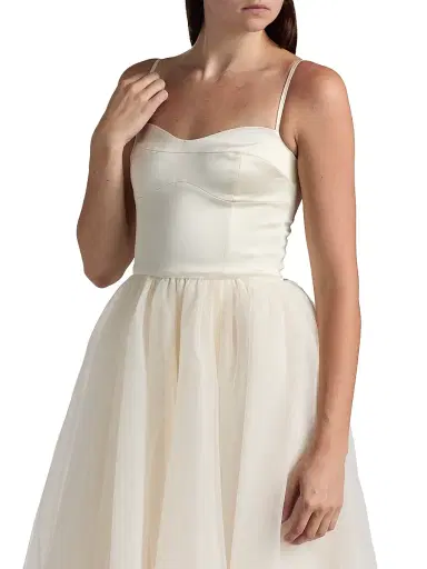 Reformation Women's Alouette Satin Tea-Length Dress - Fior Di Latte | Thumbnail 6