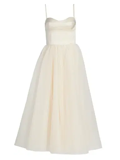 Reformation Women's Alouette Satin Tea-Length Dress - Fior Di Latte | Thumbnail 1