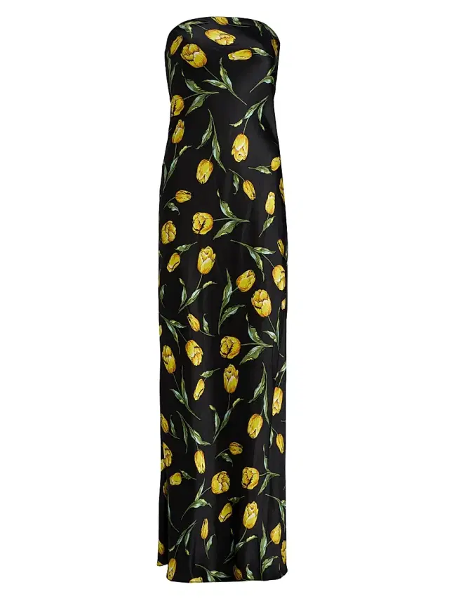 Rodarte Women's Tulip Silk Satin Strapless Gown - Black