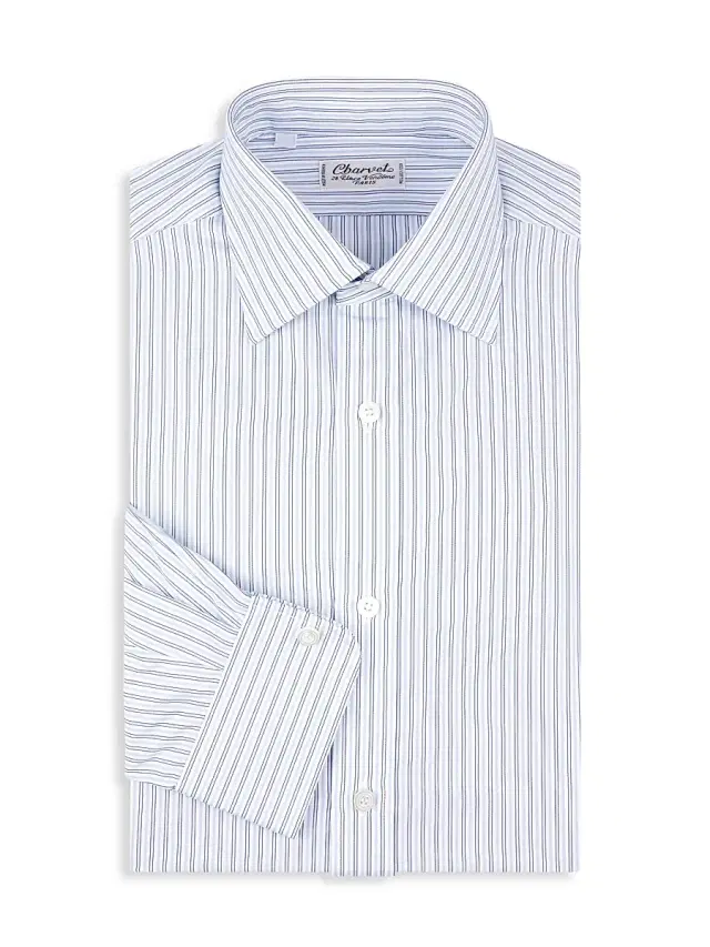 Men's Striped Cotton Dress Shirt - Blue