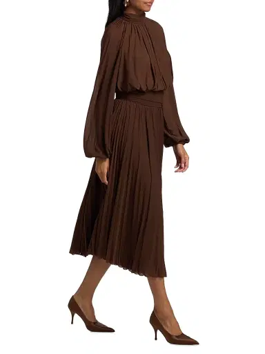 Ronny Kobo Women's Blythe Pleated Blouson Midi-Dress - Soft Silt | Thumbnail 2