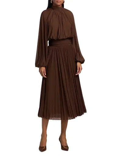 Ronny Kobo Women's Blythe Pleated Blouson Midi-Dress - Soft Silt | Thumbnail 3