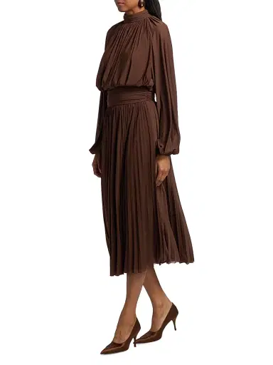 Ronny Kobo Women's Blythe Pleated Blouson Midi-Dress - Soft Silt | Thumbnail 4