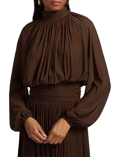 Ronny Kobo Women's Blythe Pleated Blouson Midi-Dress - Soft Silt | Thumbnail 6