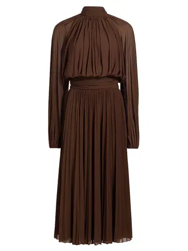 Ronny Kobo Women's Blythe Pleated Blouson Midi-Dress - Soft Silt | Thumbnail 1