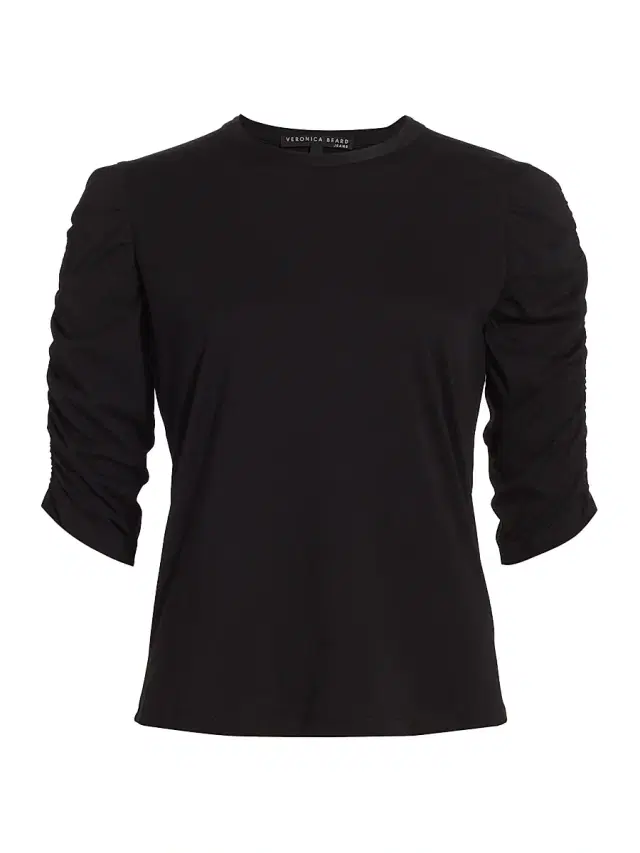 Veronica Beard Women's Waldorf Ruched-Sleeve T-Shirt - Black